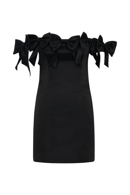 Rose Strapless Bow Mini Dress - Black
