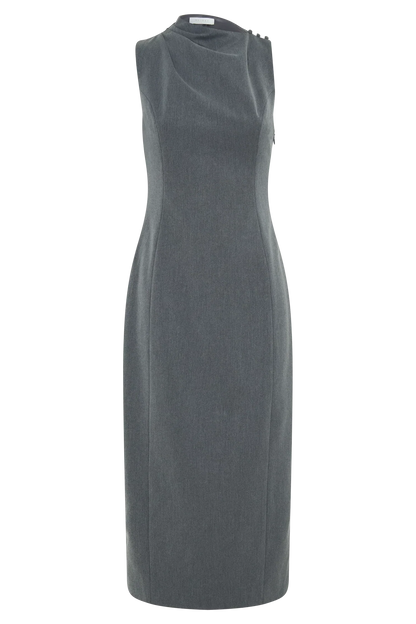 Taylor Draped Crepe Midi Dress - Charcoal Marle