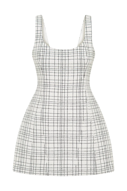 Beth Tweed Mini Dress - White Check