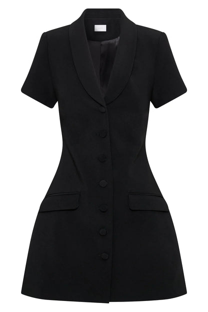 Paolina Collared Suiting Mini Dress - Black