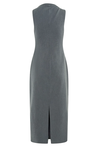 Taylor Draped Crepe Midi Dress - Charcoal Marle