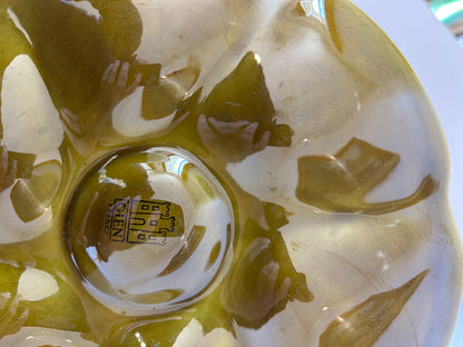 This item is a vintage olive green majolica oyster plate - Pair