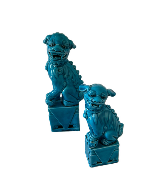 Pair of Vintage Porcelain Foo Dog - Small and Medium