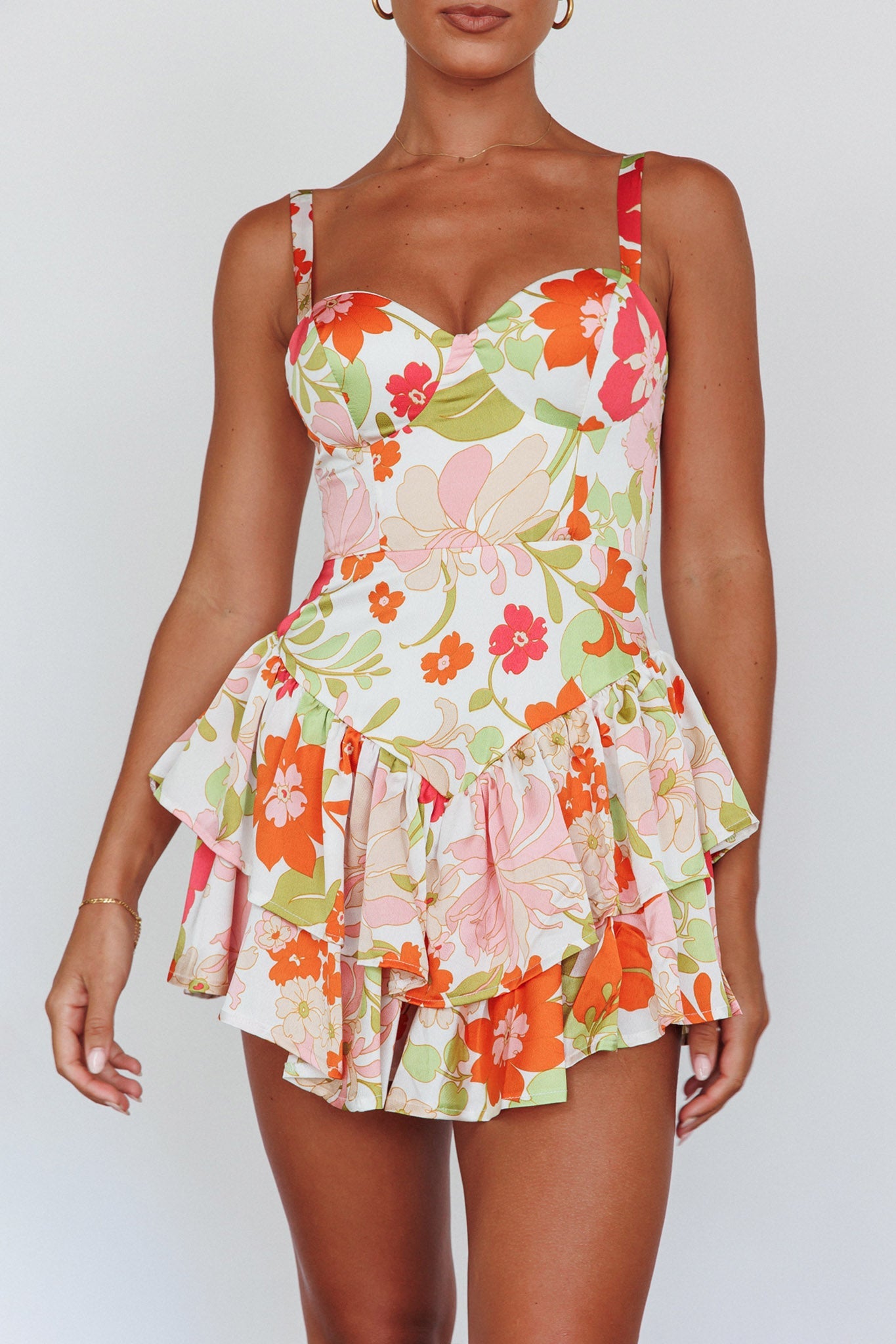 Tuscan Summer Flounce Romper Floral White
