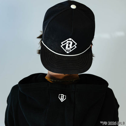 Adult model wearing black BL101 x MLB Established League hoodie