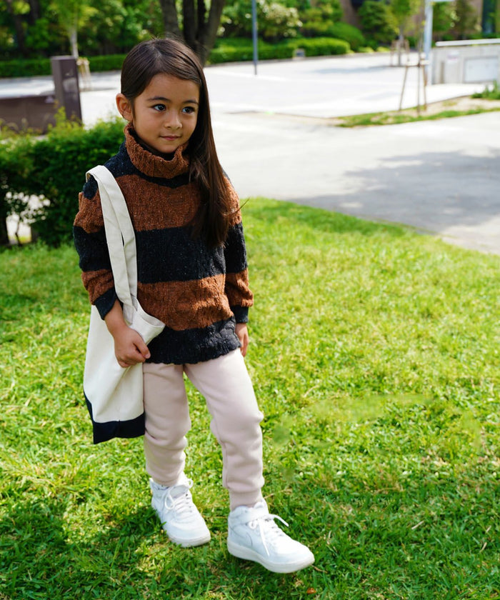 Cable Pile Jacquard Striped Hi-neck Pullover