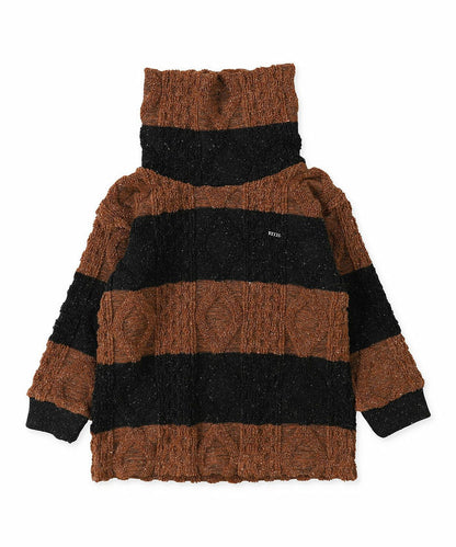 Cable Pile Jacquard Striped Hi-neck Pullover