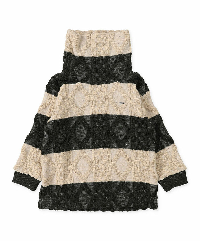 Cable Pile Jacquard Striped Hi-neck Pullover