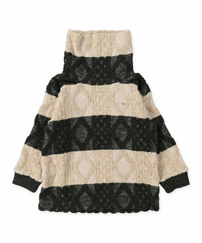 Cable Pile Jacquard Striped Hi-neck Pullover
