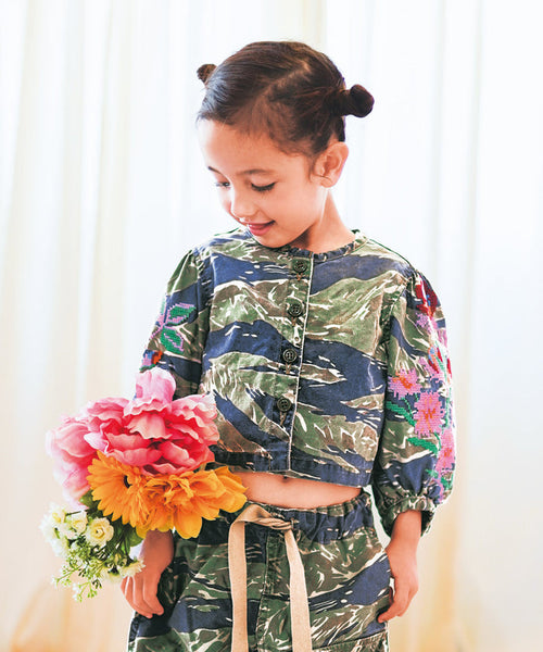 Camouflage Print Puff Sleeves Jacket