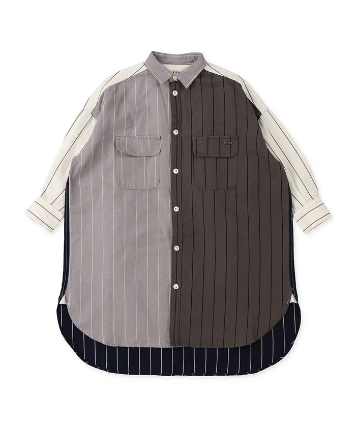 Cotton Linen Weather Striped Shirt Dress