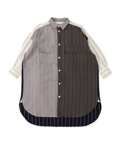 Cotton Linen Weather Striped Shirt Dress
