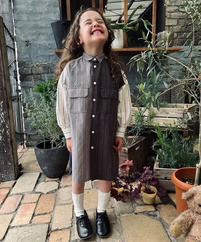 Cotton Linen Weather Striped Shirt Dress