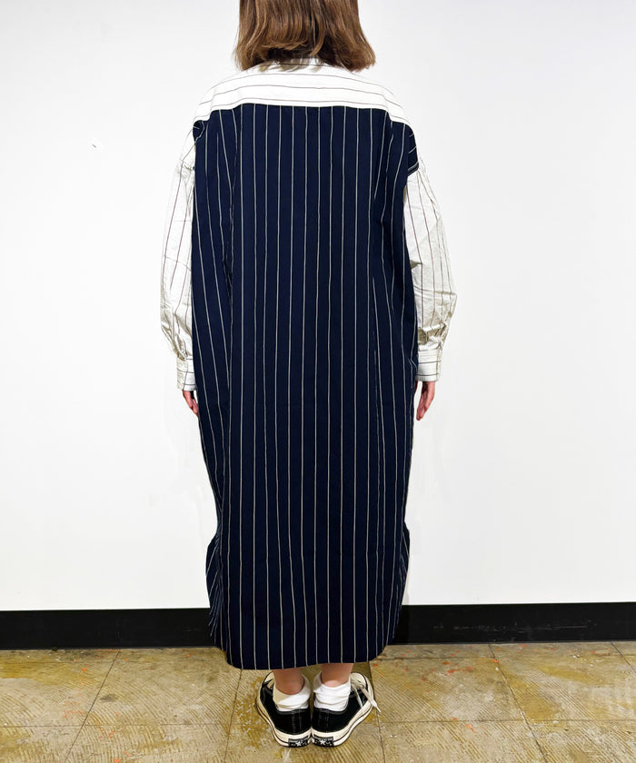 Cotton Linen Weather Striped Shirt Dress