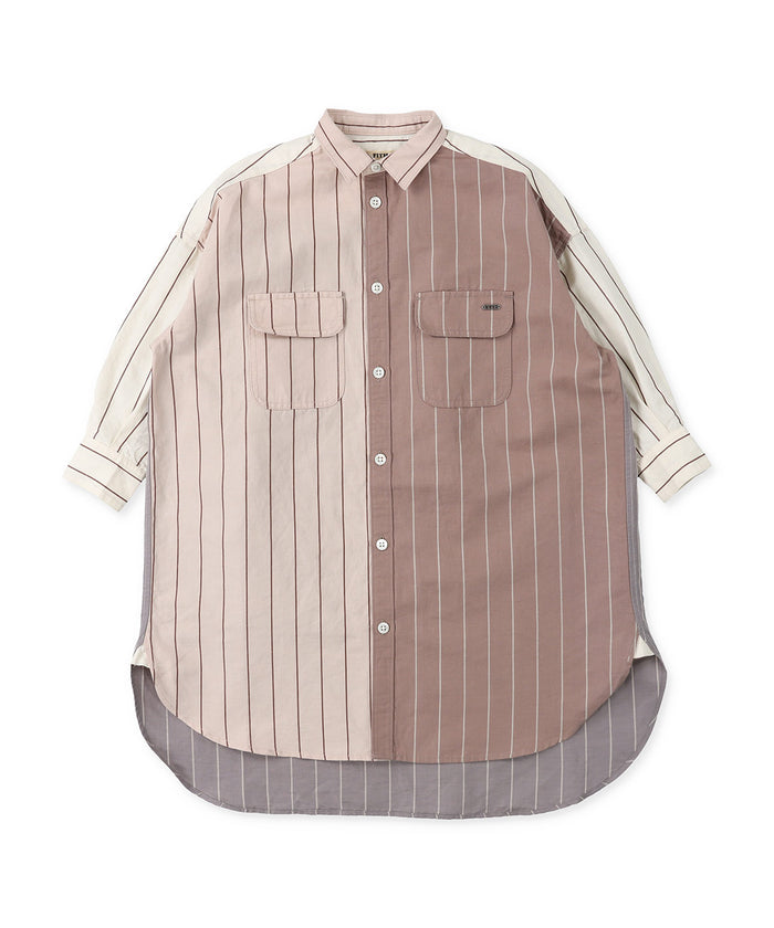 Cotton Linen Weather Striped Shirt Dress