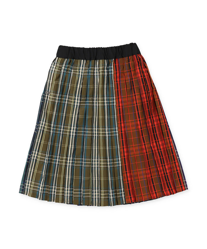 Eco Dobby Checked Pleats Long Skirt