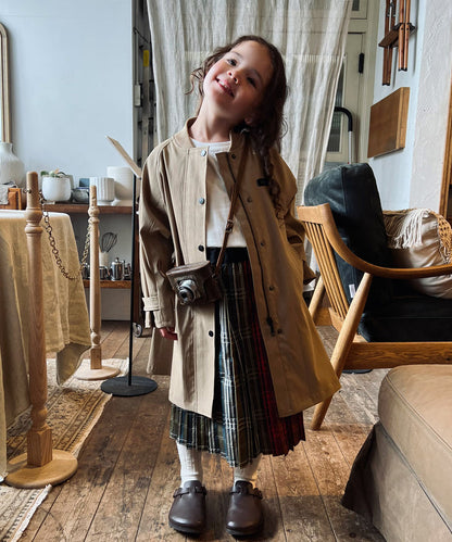 Eco Dobby Checked Pleats Long Skirt