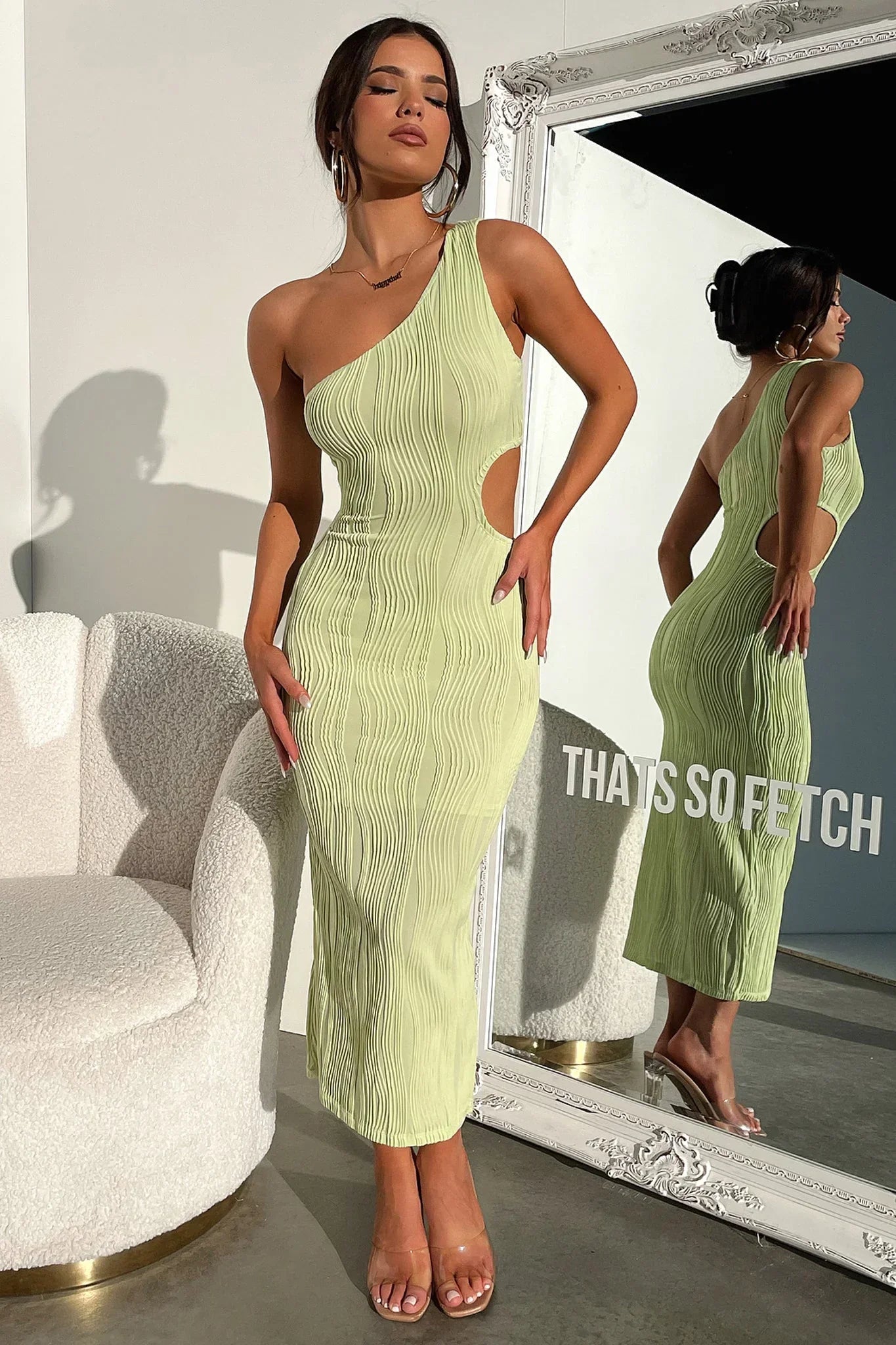 Trami One Shoulder Midi Dress - Green