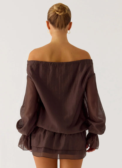 Elris Drop Waist Mini Dress - Cool Chocolate
