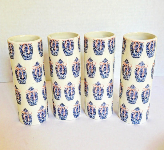 I-4 Bud Vases with Blue and White Ginger Jar - Set of 4