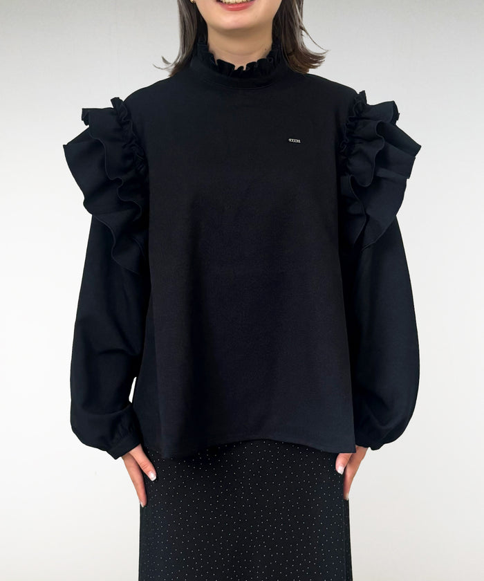 Mottled Serge Stretch Ruffled Blouse