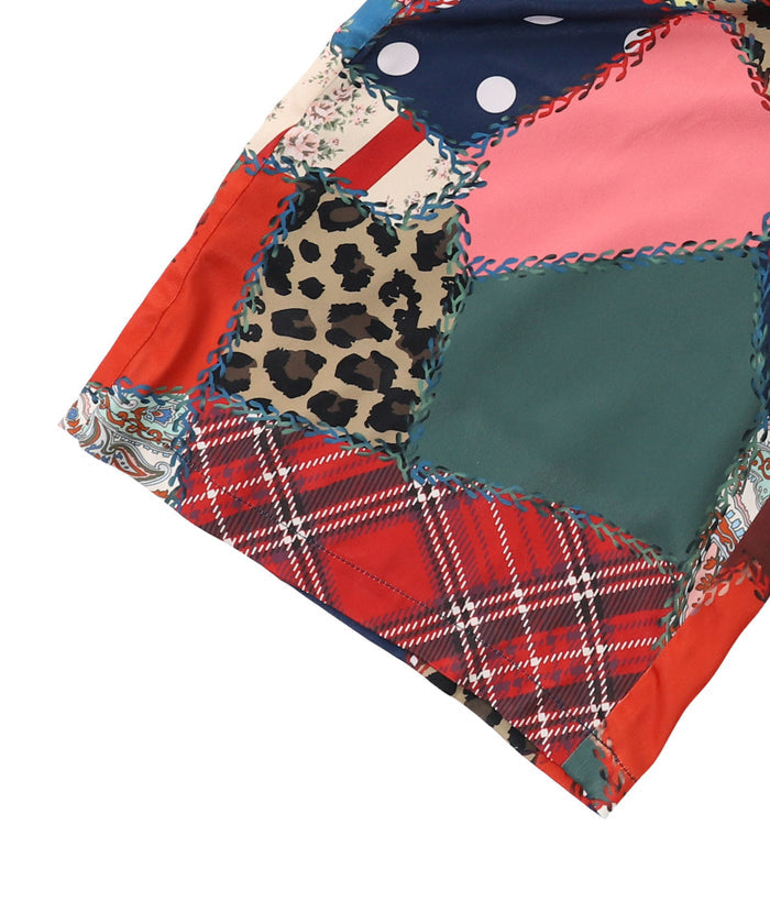 Patchwork Quilted Print Wide Pants