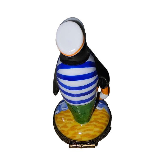 Rare Penguin Lifeguard Figurine Porcelain Limoges Bird beach French Trinket Box
