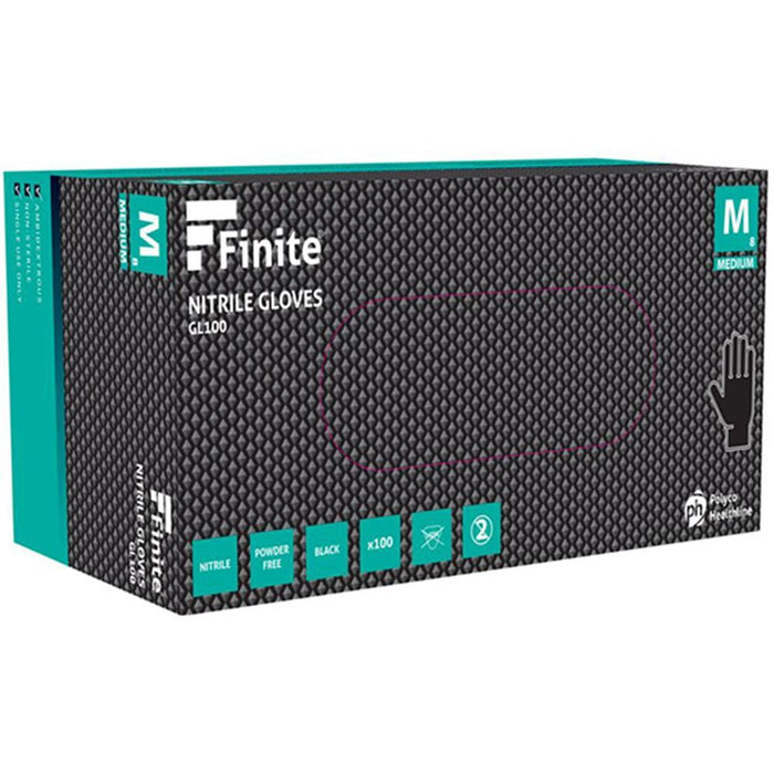 Polyco Bodyguards GL100 Finite Black Heavy Duty Diamond Grip Nitrile Disposable Gloves AQL1.5 (Box 100)