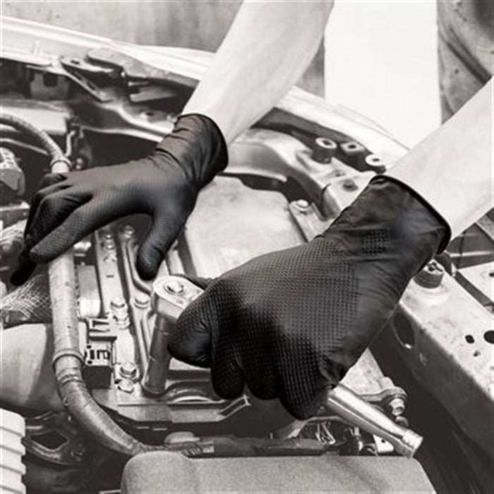 Polyco Bodyguards GL100 Finite Black Heavy Duty Diamond Grip Nitrile Disposable Gloves AQL1.5 (Box 100)