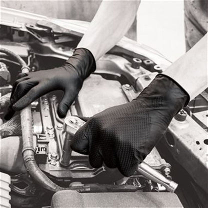 Polyco Bodyguards GL100 Finite Black Heavy Duty Diamond Grip Nitrile Disposable Gloves AQL1.5 (Box 100)
