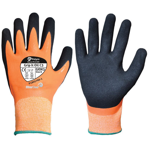 Polyco Grip It Oil C3 Cut B Cut Resistant Gloves GIOK3 with Nitrile Coating - 13g