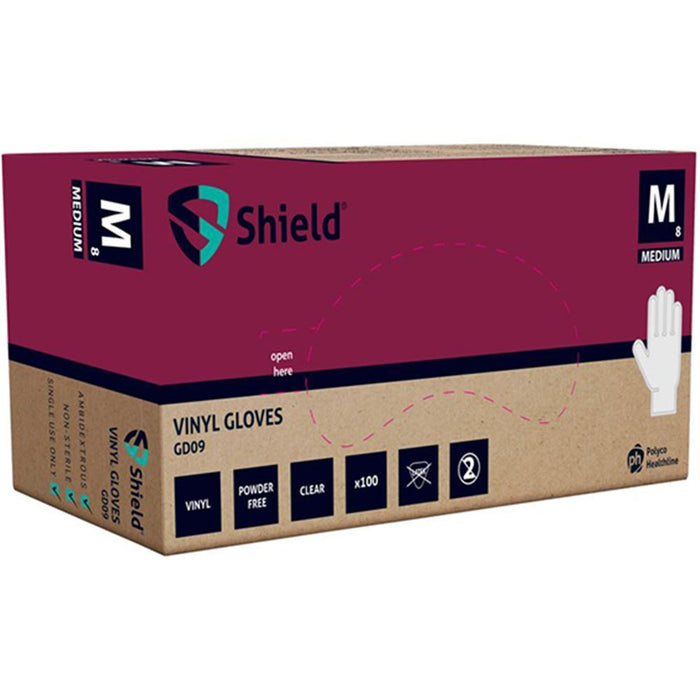 Polyco Shield GD09 Clear Vinyl Powder Free Disposable Gloves AQL1.5 (Box 100)