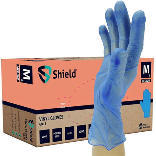 Polyco Shield GD13 Blue Vinyl Powder Free Disposable Gloves AQL4 (Box 100)
