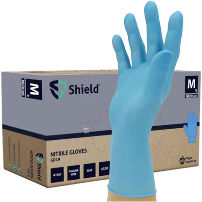 Polyco Shield GD19 Blue Nitrile Powder Free Disposable Gloves AQL1.5 (Box 100)