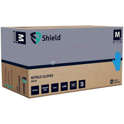 Polyco Shield GD19 Blue Nitrile Powder Free Disposable Gloves AQL1.5 (Box 100)