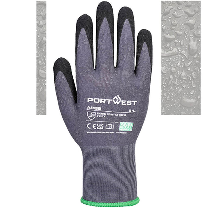 Portwest AP62 Dermiflex Aqua Water Repellent Work Gloves with Sandy Nitrile Coating - 15g