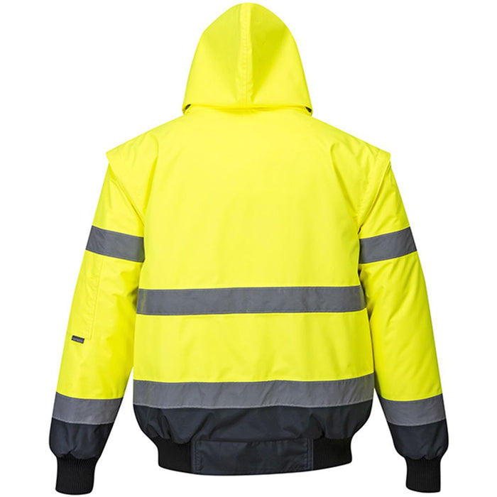 Portwest C465 Yellow/Navy Fur Lined Waterproof 3 in 1 Hi Vis Bomber Jacket