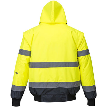Portwest C465 Yellow/Navy Fur Lined Waterproof 3 in 1 Hi Vis Bomber Jacket