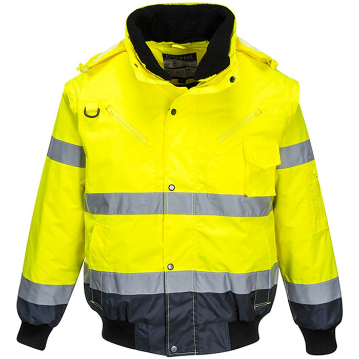 Portwest C465 Yellow/Navy Fur Lined Waterproof 3 in 1 Hi Vis Bomber Jacket