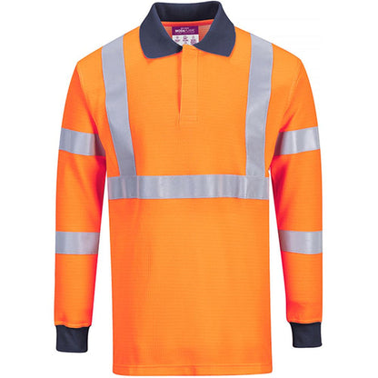 Portwest FR76 Orange Modaflame Knit Inherent Flame Resistant Anti Static Arc Hi Vis Long Sleeve Polo Shirt