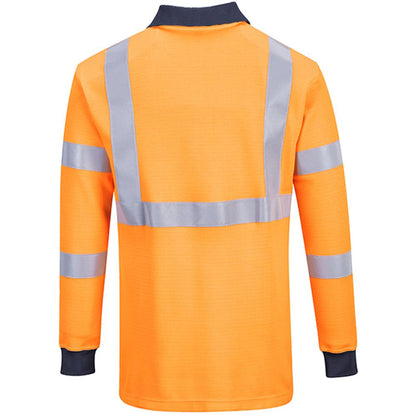 Portwest FR76 Orange Modaflame Knit Inherent Flame Resistant Anti Static Arc Hi Vis Long Sleeve Polo Shirt