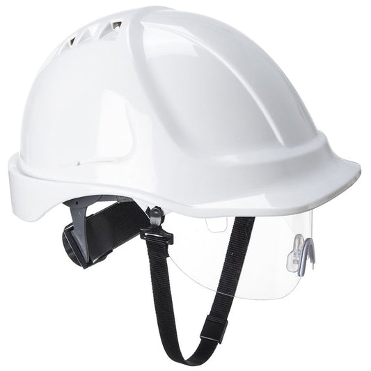 Portwest PW55 Endurance Visor Safety Helmet - Vented Wheel Ratchet Short Peak