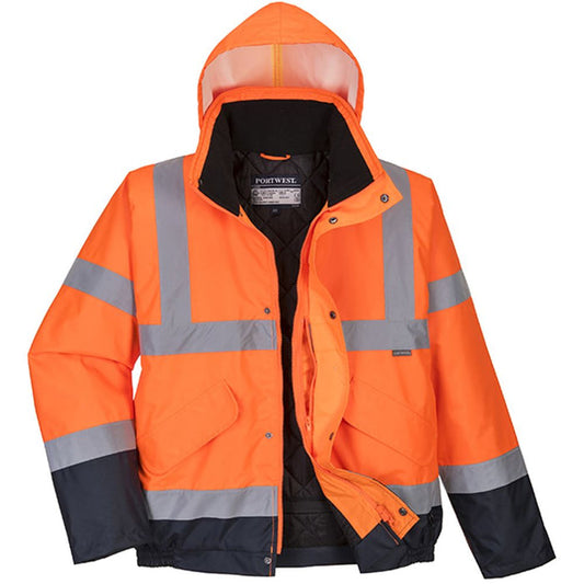 Portwest S266 Orange/Navy Padded Waterproof Hi Vis Bomber Jacket