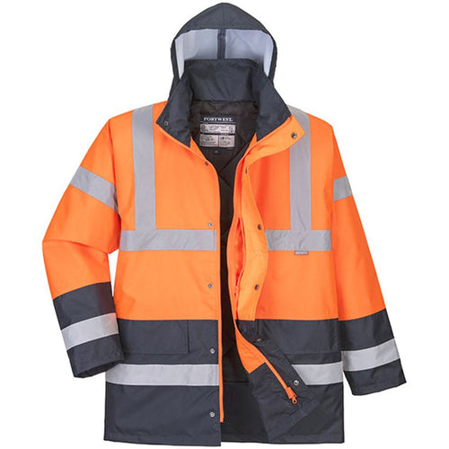 Portwest S467 Orange/Navy Padded Waterproof Two Tone Hi Vis Jacket