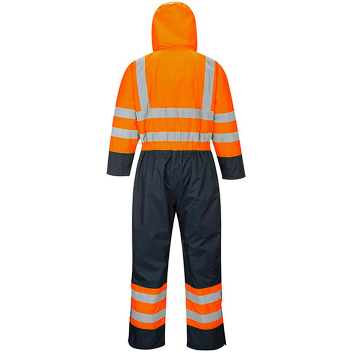 Portwest S485 Orange/Navy Quilt Lined Hi Vis Thermal Waterproof Overalls