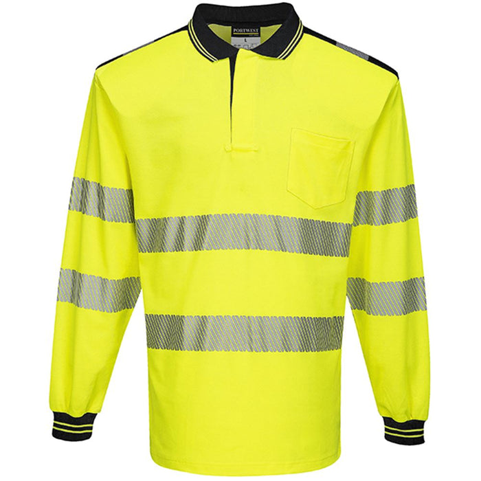 Portwest T184 Yellow/Black PW3 Long Sleeve Hi Vis Polo Shirt