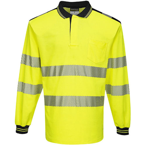 Portwest T184 Yellow/Black PW3 Long Sleeve Hi Vis Polo Shirt