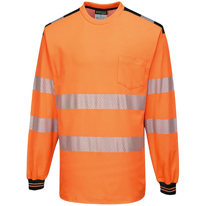 Portwest T185 Orange/Black PW3 Long Sleeve Hi Vis T Shirt