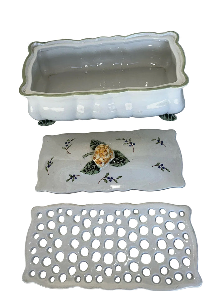 Princess House Exclusive "Vintage Garden" Casserole Dish, Lid + Flower Insert