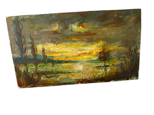 This vintage oil painting on board European impressionist landscape